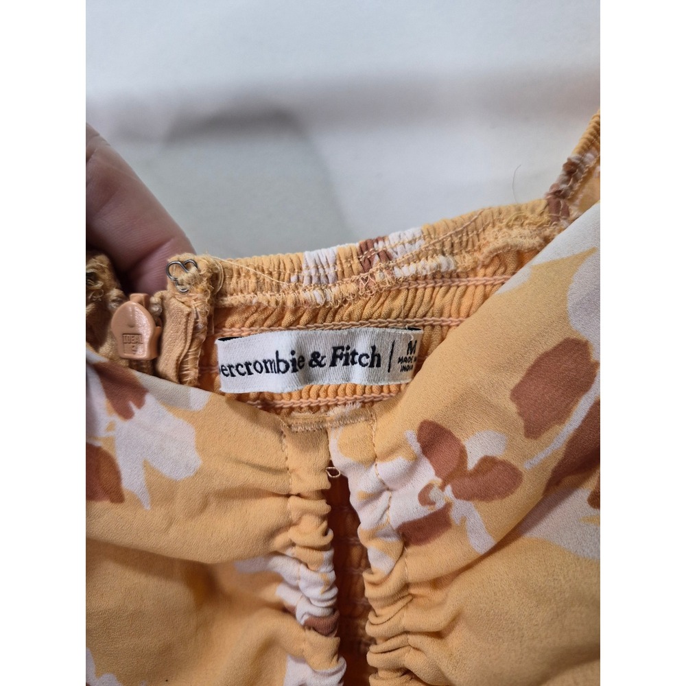 Abercrombie & Fitch Yellow Floral Flutter Sleeve Mini Dress Medium Tie Front - Picture 2 of 8